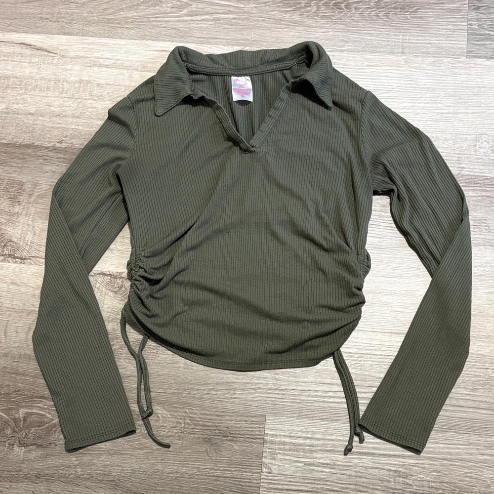 No Boundaries Olive Ribbed Long-Sleeve with Side Ties